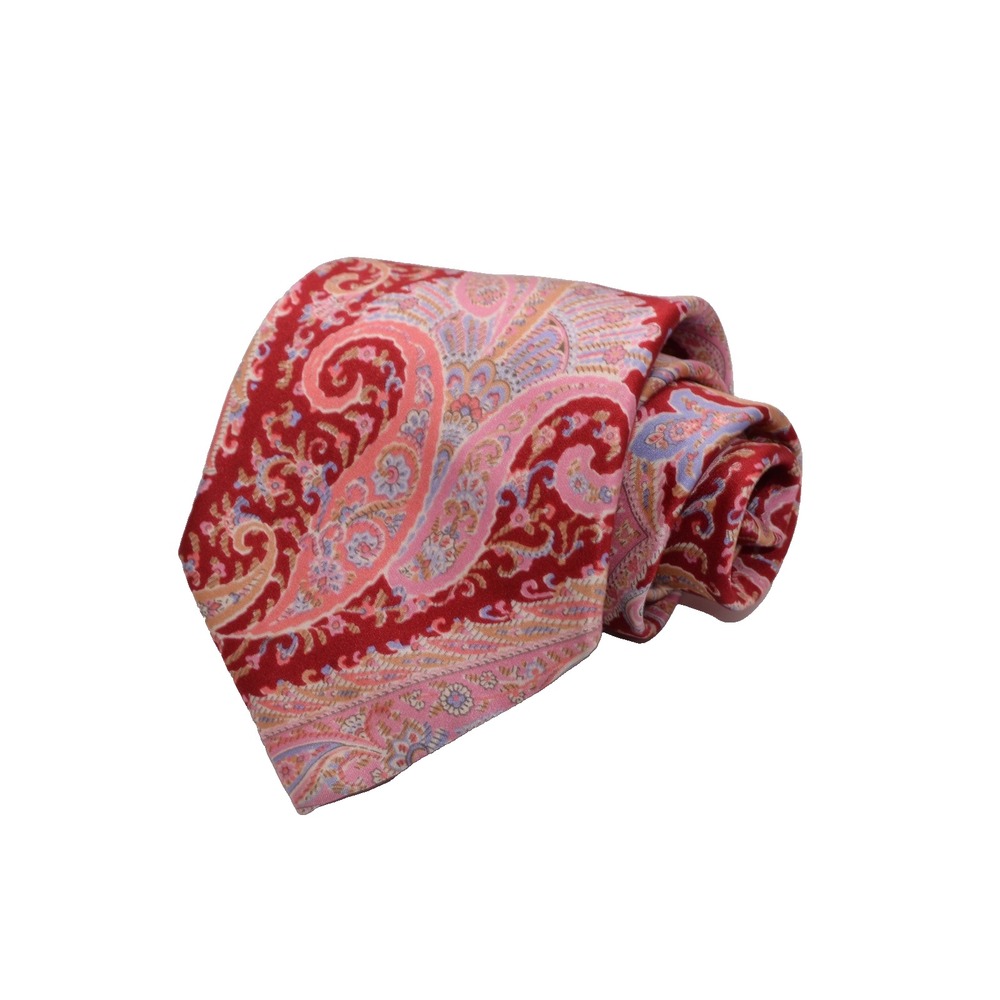 Brioni Tie Mens Silk Pink Red Geometric Pattern Hand Made Italy Designer Necktie